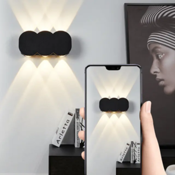 Applique Mural LED Double Faisceau 6* 1W IP65 Noir 3000k Taille 155 * 80 * 35 mm