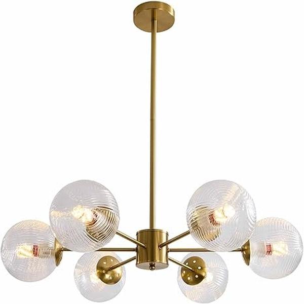 Suspension K919-8 – 8 Lampes – Finition Dorée & Verre Ambré – Ampoules E27