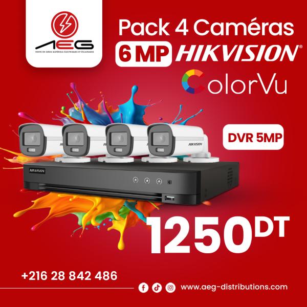Pack 4 Caméras 6MP Hikvision ColorVu