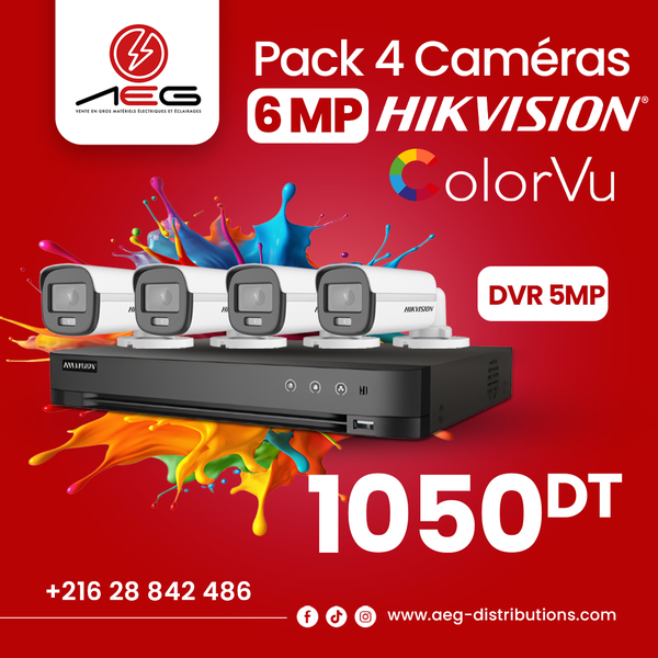 Pack 4 Caméras 6MP Hikvision ColorVu
