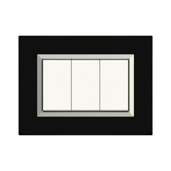 PLAQUES NOVA 45 RECTANGULAIRE NOIR AVEC CADRE CHROME 3 MODULES