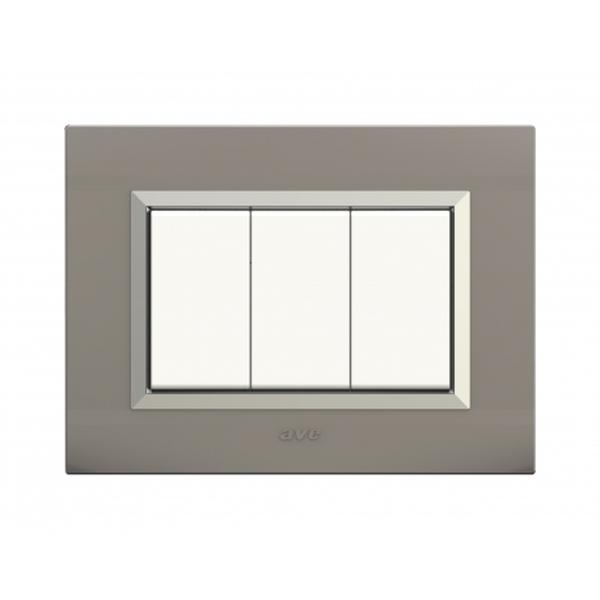 PLAQUES NOVA 45 RECTANGULAIRE ARGENT OPAQUE AVEC CADRE CHROME 3 MODULES