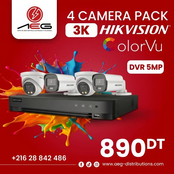 Pack 4 Caméras Hikvision ColorVu (3K) + DVR 5MP