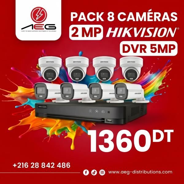 Pack 8 Caméras Hikvision (2 MP) + DVR 5MP