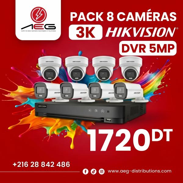 Pack 8 Caméras Hikvision (3K) + DVR 5MP