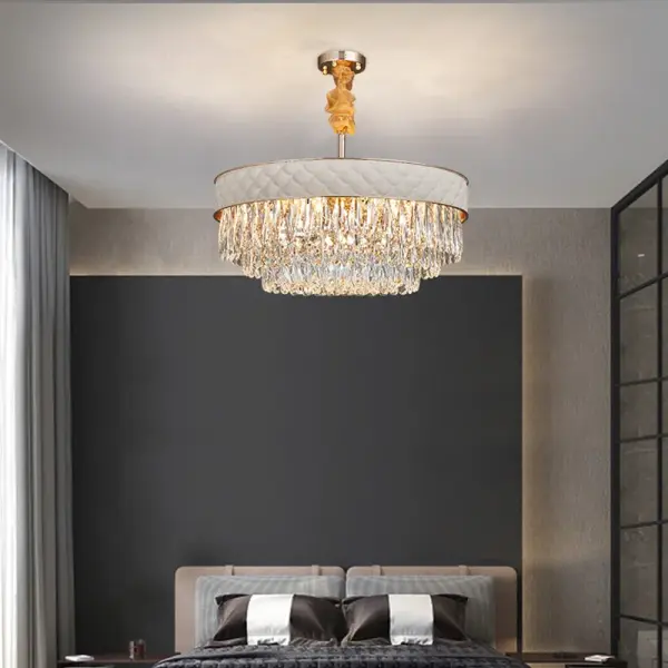 Lustre luxe en cuir et cristal moderne